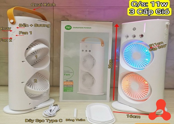 QUẠT TÍCH ĐIỆN PHUN SƯƠNG 2 TẦNG XOAY 90 ĐỘ DP-7685