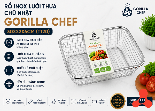 RỖ INOX LƯỚI THƯA CHỮ NHẬT 30x22x6cm (T120)
