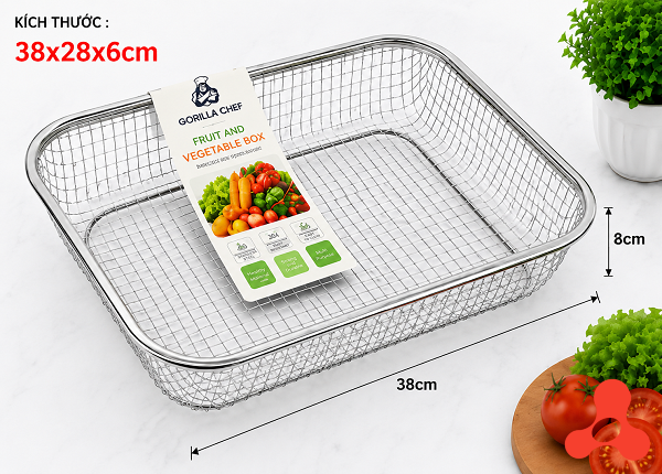 RỖ INOX LƯỚI THƯA CHỮ NHẬT 38x28x6cm (T100)