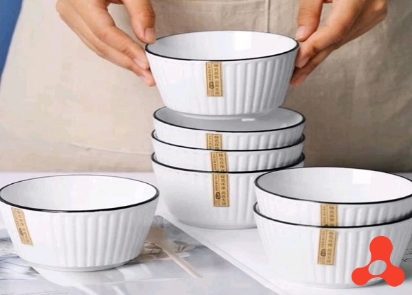 SET 10 CHÉN SỨ DÁNG VUÔNG TRẮNG VIỀN ĐEN