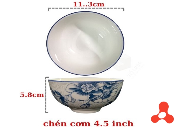 SET 10 CHÉN SỨ HOA XANH CHỮ PHÚC CHÉN CƠM