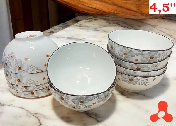SET 10 CHÉN SỨ TRÒN ĂN CƠM 4 INCH HOA DỪA