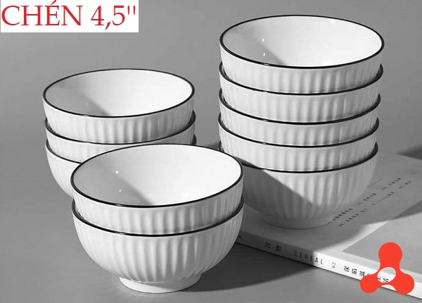 SET 10 CHÉN SỨ TRÒN SỌC VIỀN ĐEN SIZE 4.5 INCH