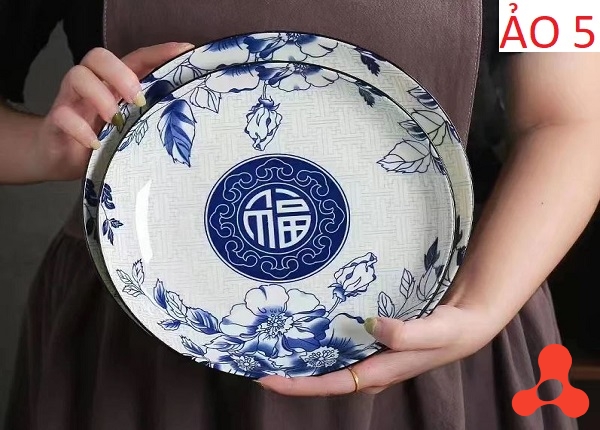 SET 10 ĐĨA SỨ HOA XANH CHỮ PHÚC SIZE 5
