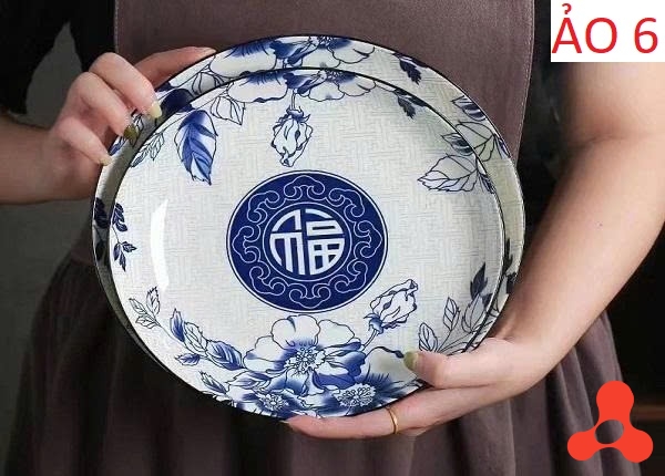 SET 10 ĐĨA SỨ HOA XANH CHỮ PHÚC SIZE 6