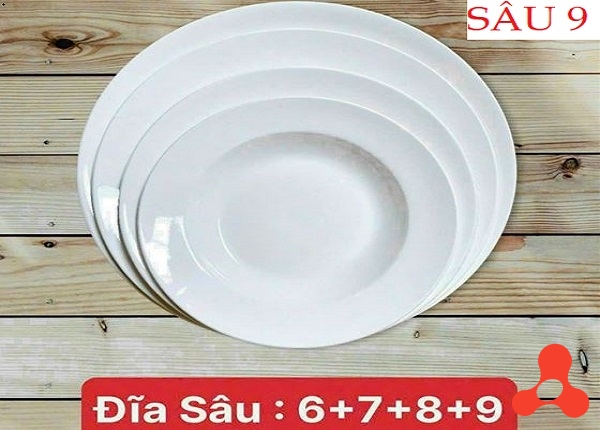 SET 10 ĐĨA SỨ TRẮNG LOẠI SÂU SIZE 9
