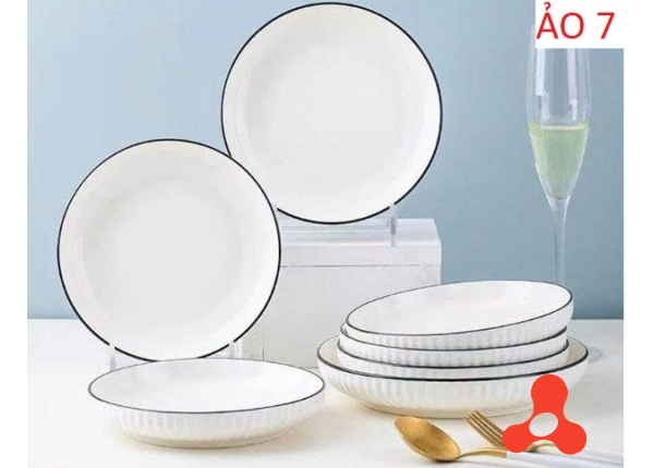 SET 10 ĐĨA SỨ TRÒN SỌC VIỀN ĐEN SIZE 7
