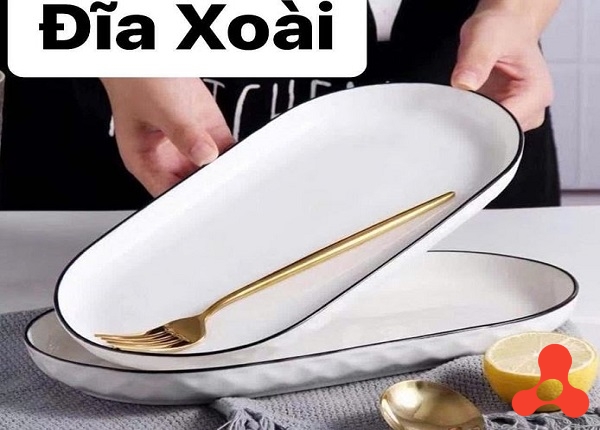 SET 10 ĐĨA SỨ XOÀI SỌC VIỀN ĐEN 30CM