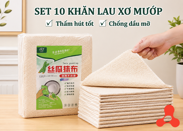 SET 10 KHĂN LAU XƠ MƯỚP 20x20cm (T100)