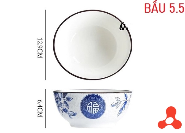 SET 10 TÔ SỨ BẦU HOA XANH CHỮ PHÚC 13cm