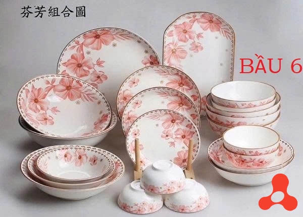 SET 10 TÔ SỨ HOA DỪA HỒNG SIZE 6 BẦU