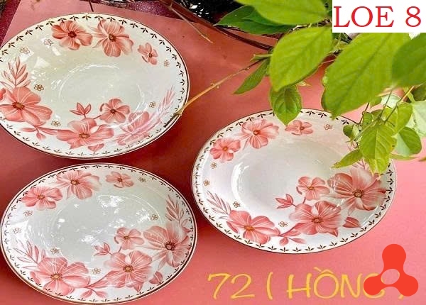 SET 10 TÔ SỨ HOA DỪA HỒNG SIZE 8 LOE