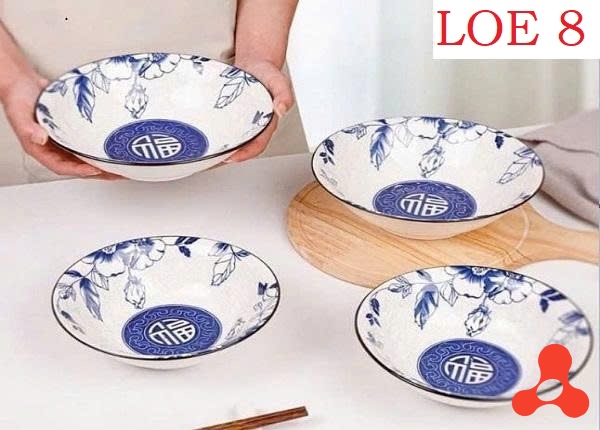 SET 10 TÔ SỨ HOA XANH CHỮ PHÚC SIZE 8