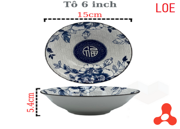 SET 10 TÔ SỨ LOE HOA XANH CHỮ PHÚC 15cm