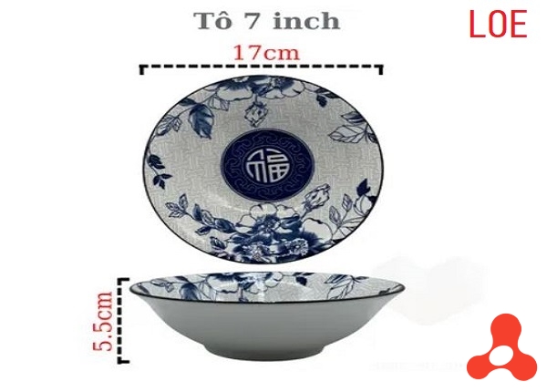 SET 10 TÔ SỨ LOE HOA XANH CHỮ PHÚC 17cm