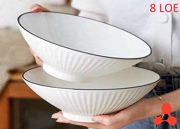 SET 10 TÔ SỨ SỌC VIỀN ĐEN SIZE 8 LOE