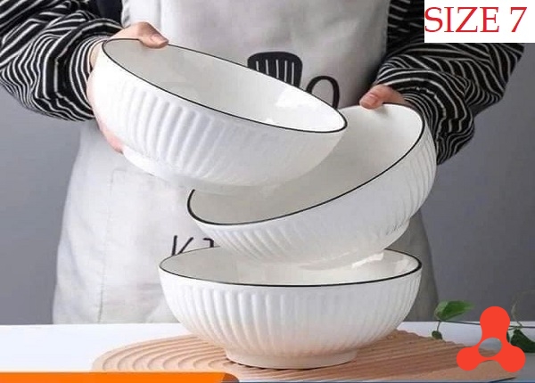 SET 6 TÔ SỨ TRẮNG SỌC VIỀN ĐEN SIZE 7