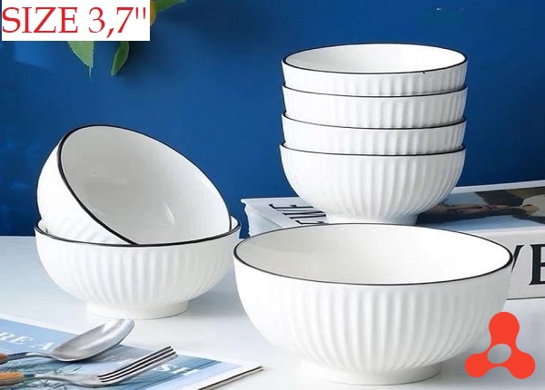 SET 15 CHÉN SỨ SỌC VIỀN ĐEN SIZE 3,7 INCH