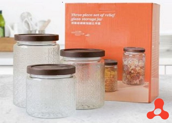 SET 3 HỦ THUỶ TINH NẮP GỖ Y2202-3