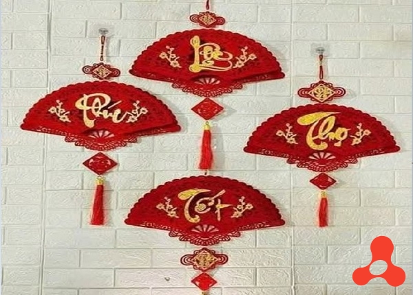 SET 4 LIỄNG NHUNG ĐỎ TREO TẾT PHÚC, LỘC, THỌ, TẾT 