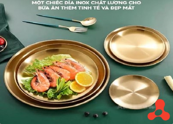 SET 5 ĐĨA INOX TRÒN CAO CẤP MÀU VÀNG
