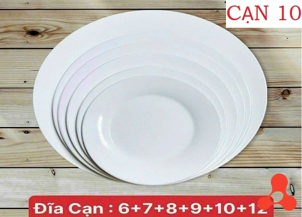 SET 6 ĐĨA SỨ TRẮNG LOẠI CẠN SIZE 10