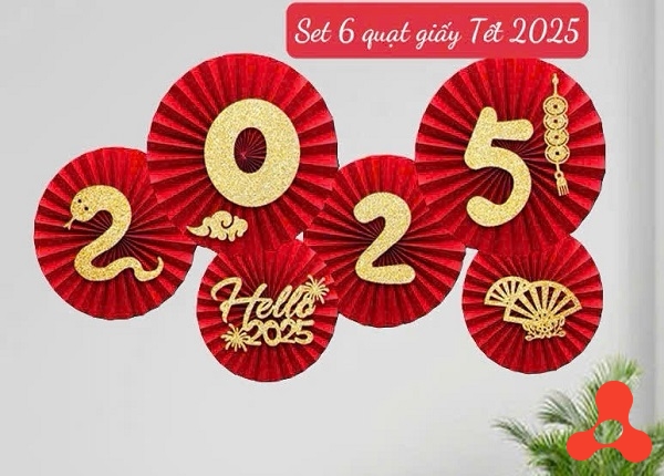 SET 6 QUẠT GIẤY ĐỎ TRANG TRÍ TẾT 2025