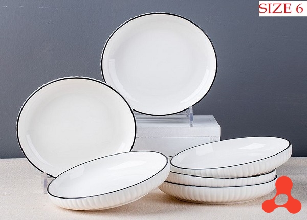 SET 8 ĐĨA SỨ TRÒN SỌC VIỀN ĐEN SIZE 6