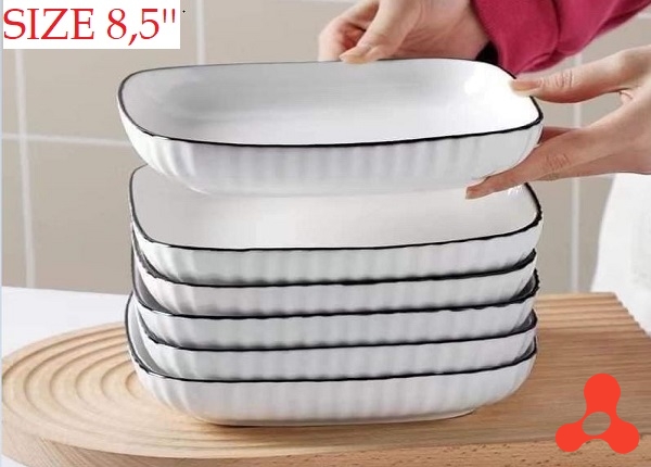 SET 8 ĐĨA SỨ VUÔNG SỌC VIỀN ĐEN SIZE 8