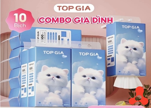 THÙNG 10 GÓI KHĂN GIẤY RÚT TOP GIA HÌNH MÈO
