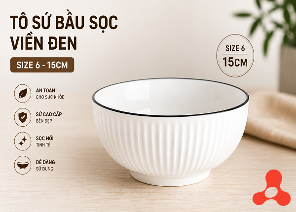 TÔ SỨ BẦU SỌC VIỀN ĐEN SIZE 6 - 15CM (T60)