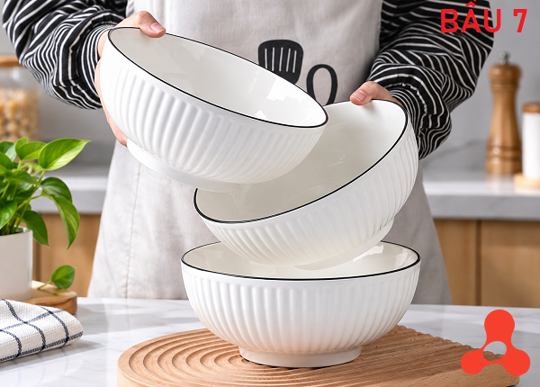 TÔ SỨ BẦU SỌC VIỀN ĐEN SƠN TÂY SIZE 7 - 18cm (T48)