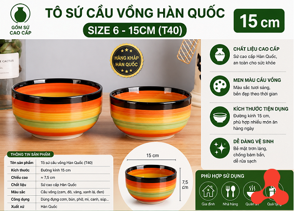 TÔ SỨ CẦU VỒNG HÀN QUỐC SIZE 5.5 - 13CM (T60)