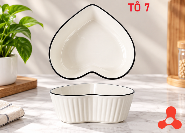 TÔ SỨ TRÁI TIM SỌC VIỀN ĐEN SƠN TÂY SIZE 7 - 18cm (T40)