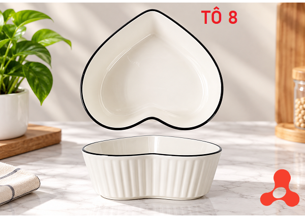 TÔ SỨ TRÁI TIM SỌC VIỀN ĐEN SƠN TÂY SIZE 8 - 20cm (T36)