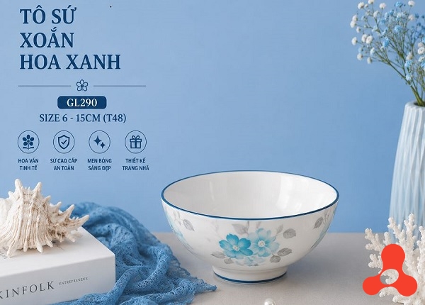 TÔ SỨ XOẮN HOA XANH GL290 SIZE 6 - 15CM (T48)