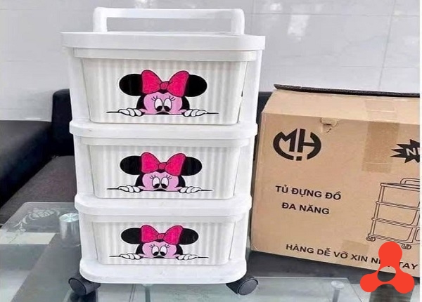 TỦ NHỰA ĐỰNG ĐỒ 3 TẦNG CÓ BÁNH XE HỌA TIẾT MICKEY