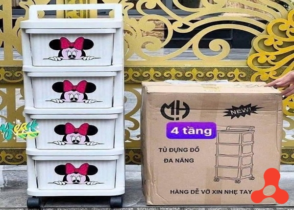 TỦ NHỰA ĐỰNG ĐỒ 4 TẦNG CÓ BÁNH XE HỌA TIẾT MICKEY
