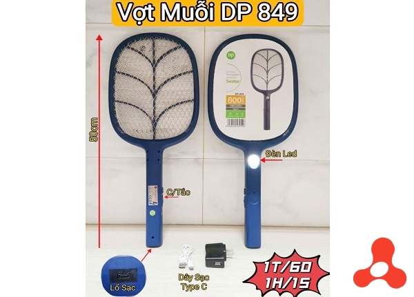 VỢT MUỖI PIN SẠC DP- 849 CÓ ĐÈN LED